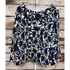 Elizabeth Wilson Ruffle Top Blouse Blue White Lined Size XL